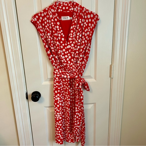 Eliza J Orange Polka Dot Wrap Dress - Picture 2 of 4
